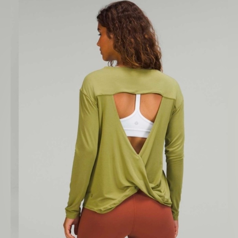 Lululemon Modal-Blend Open-Back Long Sleeve Bronze Green No Sz Tag MEDIUM?